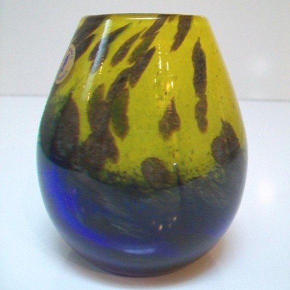 Postmodern Art Glass Vase Blue Yellow Decorative Vase - Picture 2 of 3